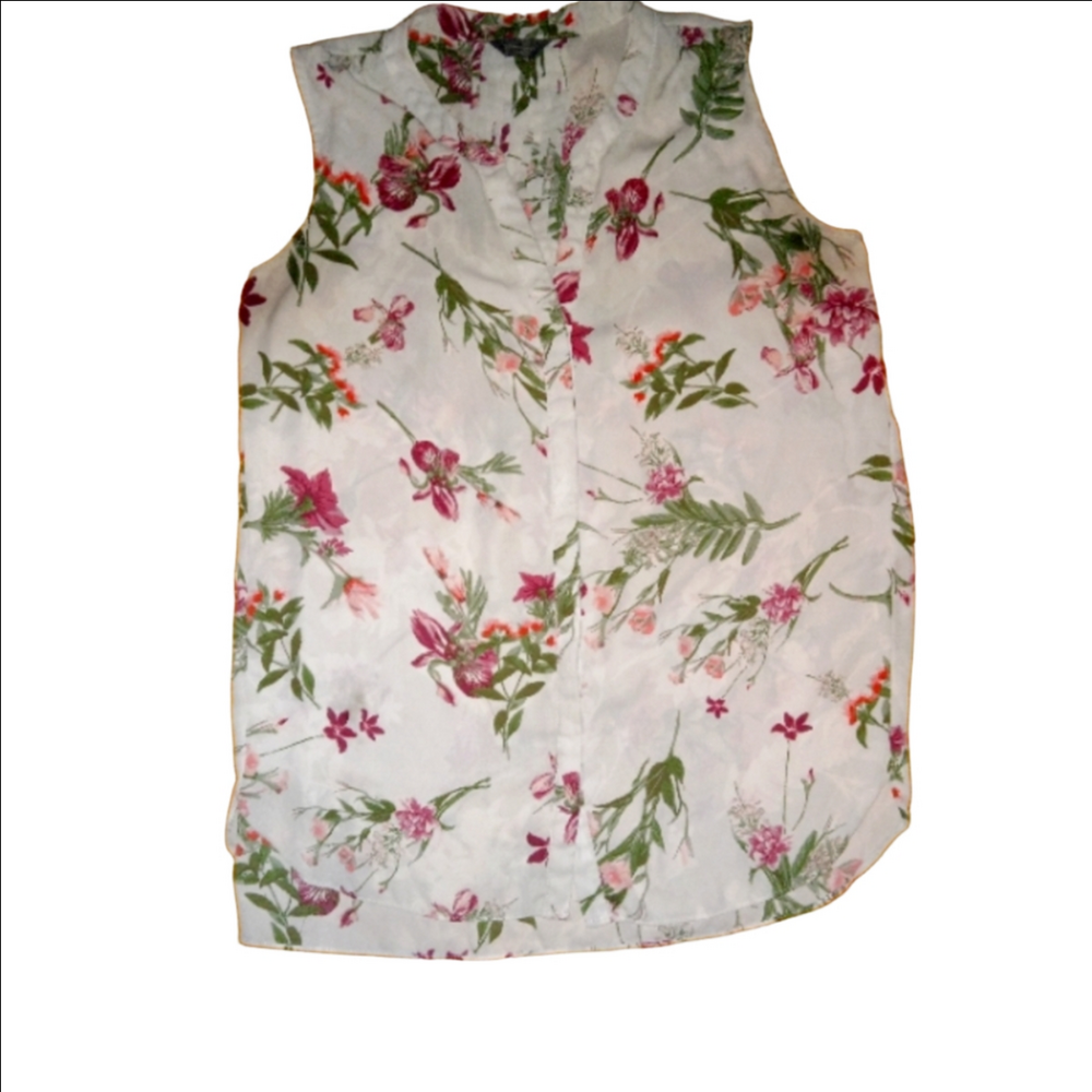 #24. Floral Sleeveless Blouse - White and Pink PTP 28.5"